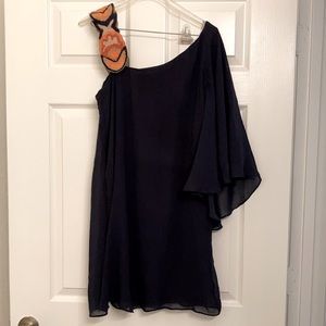 Navy & orange cocktail dress